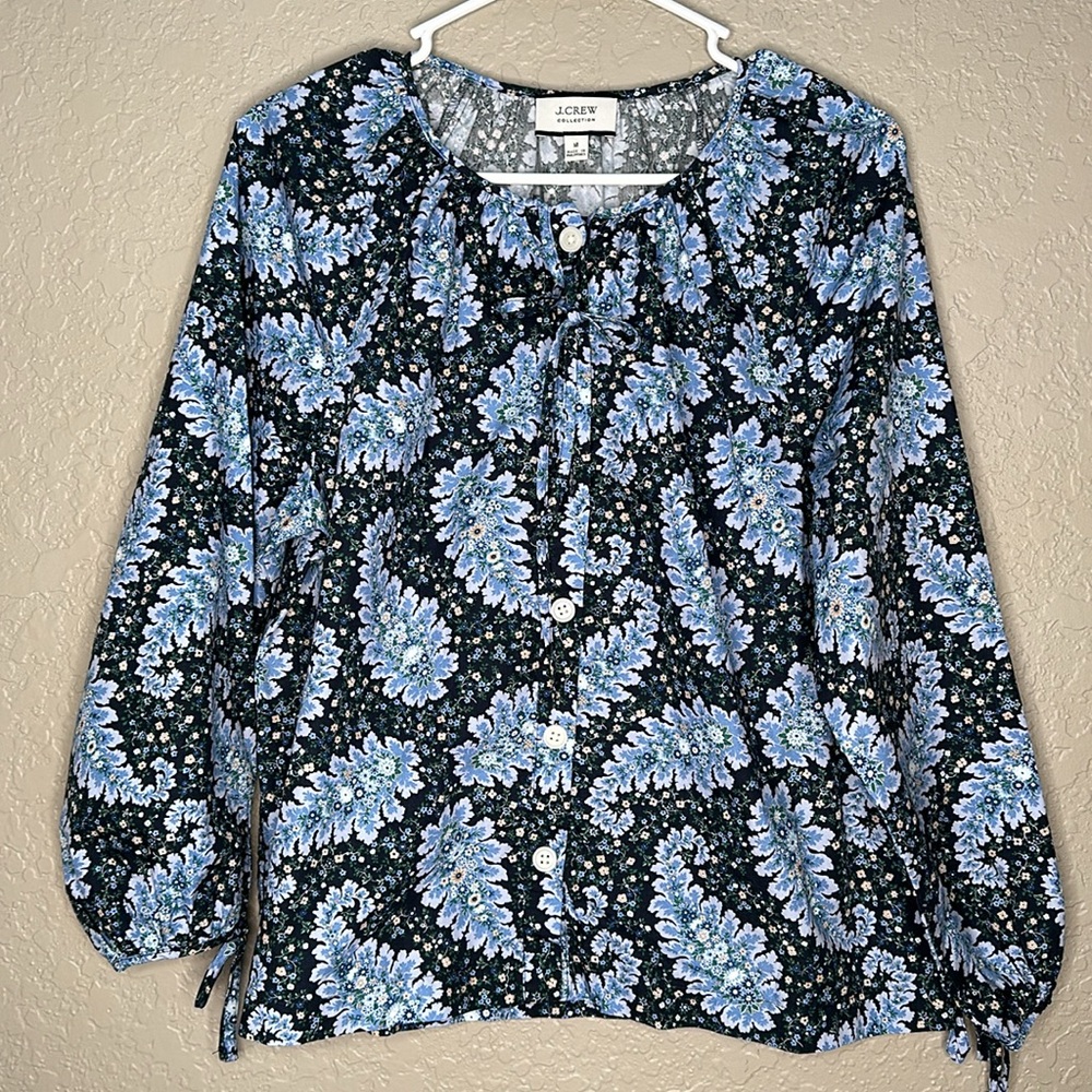 J.Crew Collection Balloon Sleeve Button-Front Top Ratti Pacific Paisley Sz M